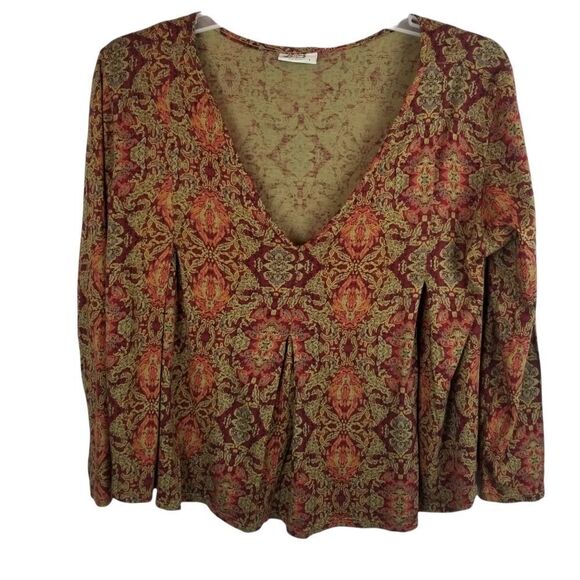 Plum and Thread. Size 1. Cute geometric print top. Reds, Orange, and Tans. - Picture 14 of 14